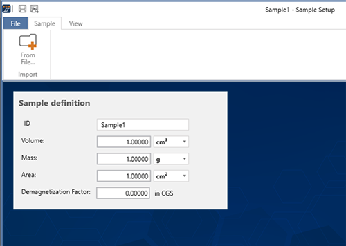 sample-setup Sample setup screen